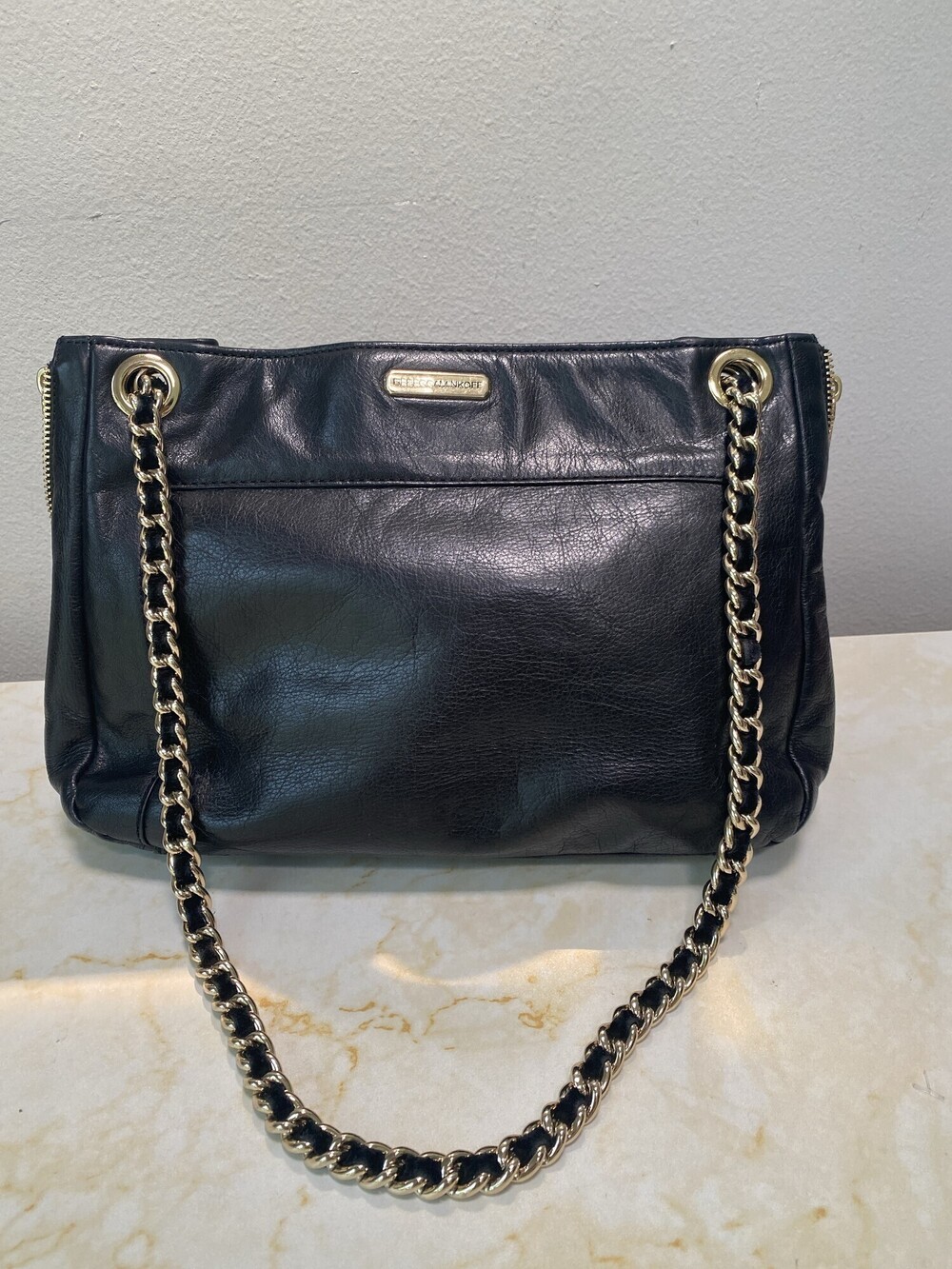 Rebecca Minkoff Black Leather Chain Strap Shoulder Bag Y2K